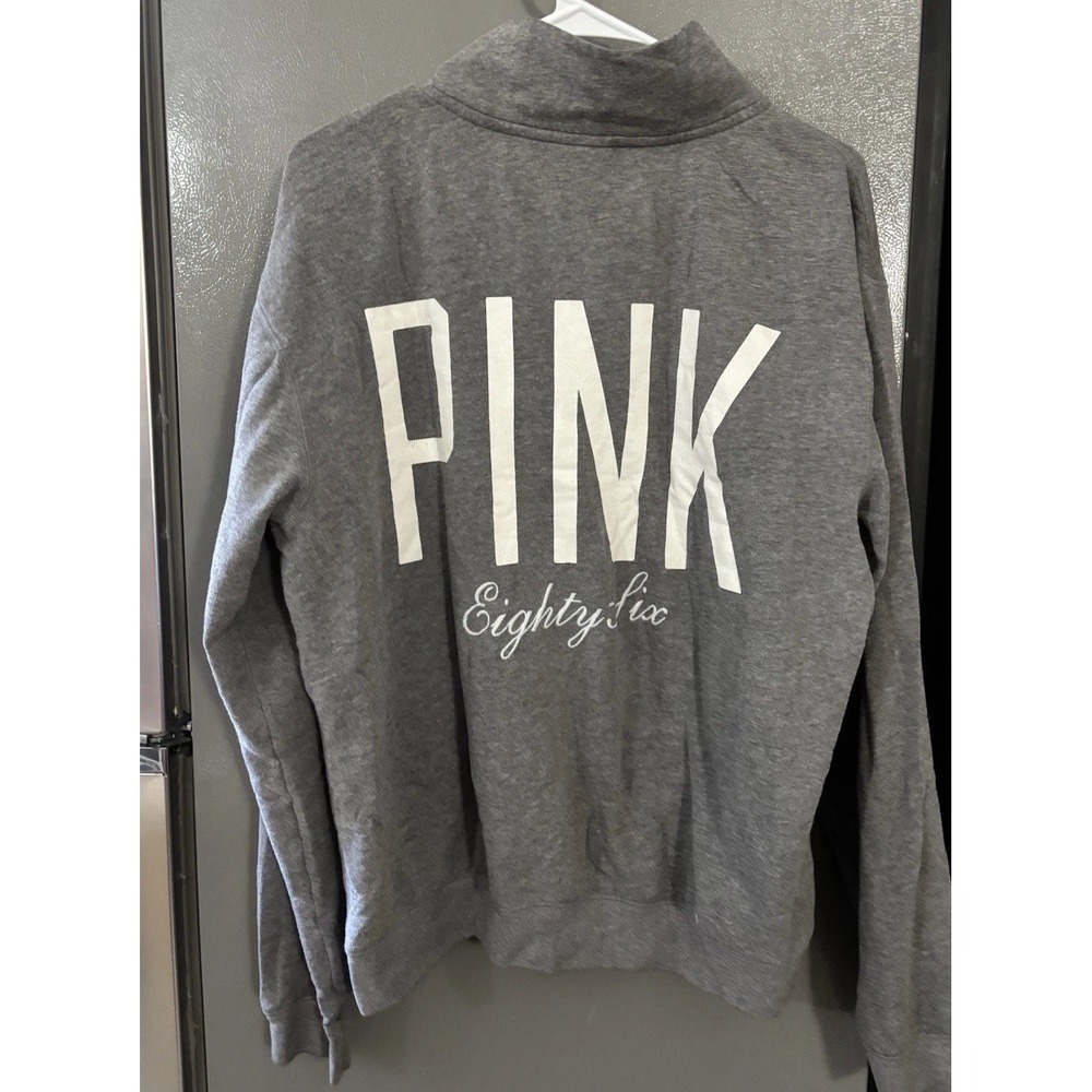 VICTORIA'S SECRET PINK Sweatshirt Large Pullover 1/4 Zip Long Sleeve Gray